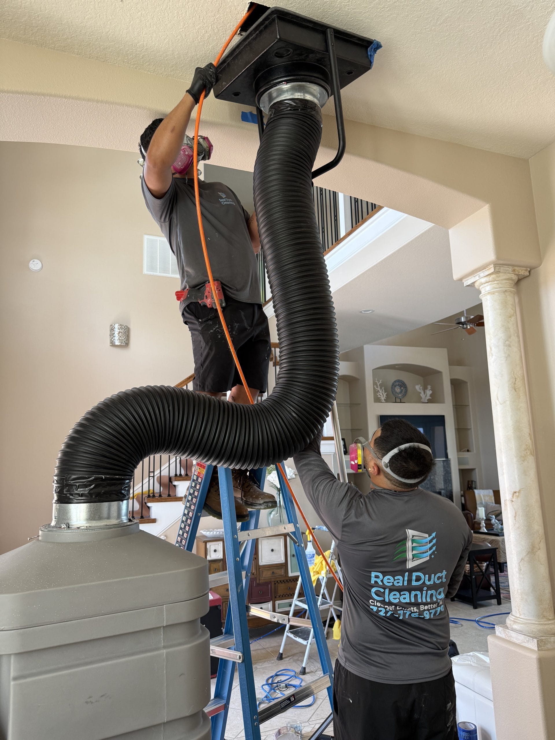 Real Duct Cleaning in Florida, before and after image of dirty versus clean air ducts. Real photographs of actual results obtained with air duct cleaning by our company.