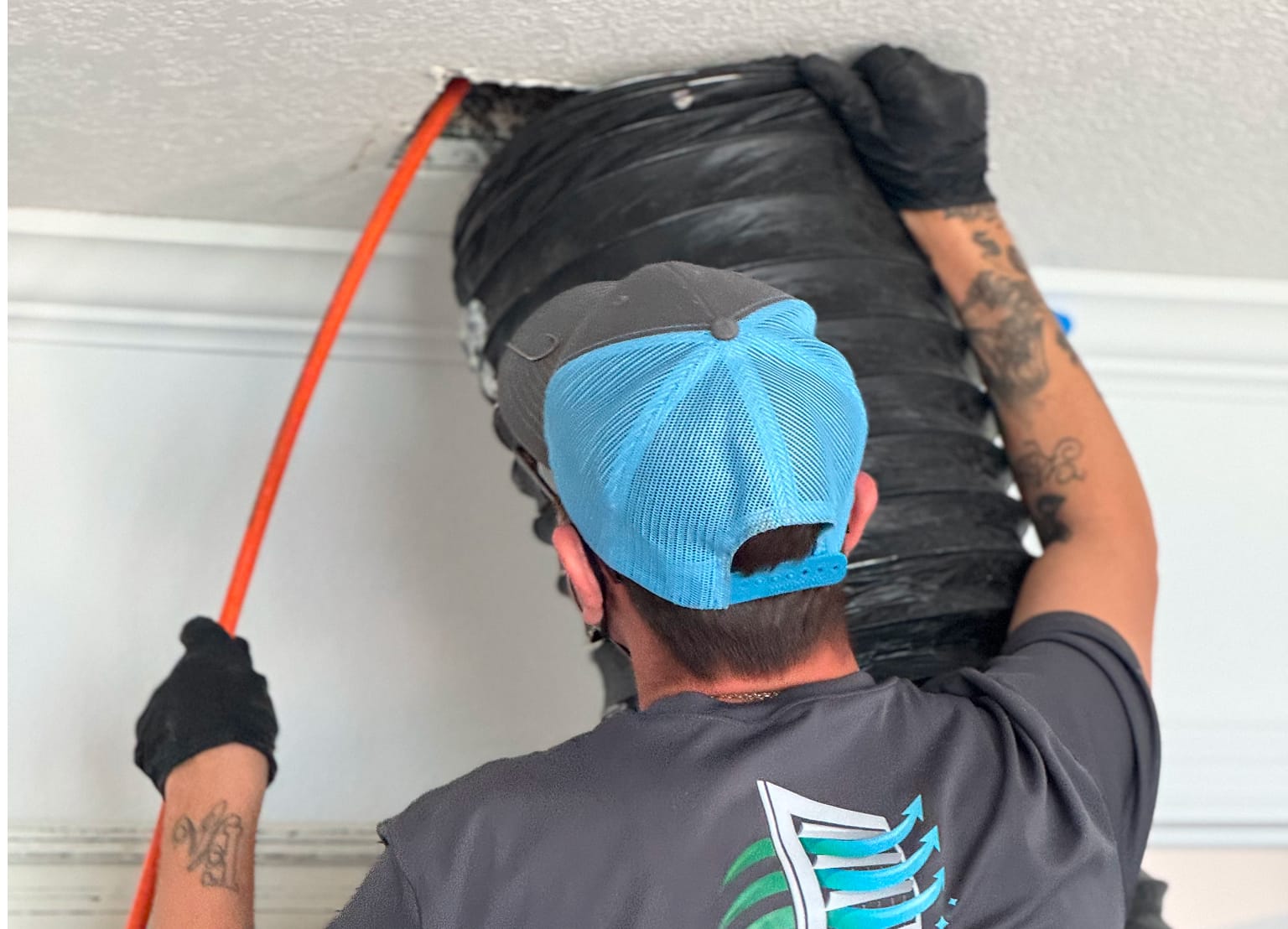 Real Duct Cleaning in Florida, before and after image of dirty versus clean air ducts. Real photographs of actual results obtained with air duct cleaning by our company.